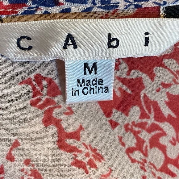 CAbi #732 Semi Sheer Coquette Red White Geometric Blouse Size Medium‎ - Picture 8 of 10